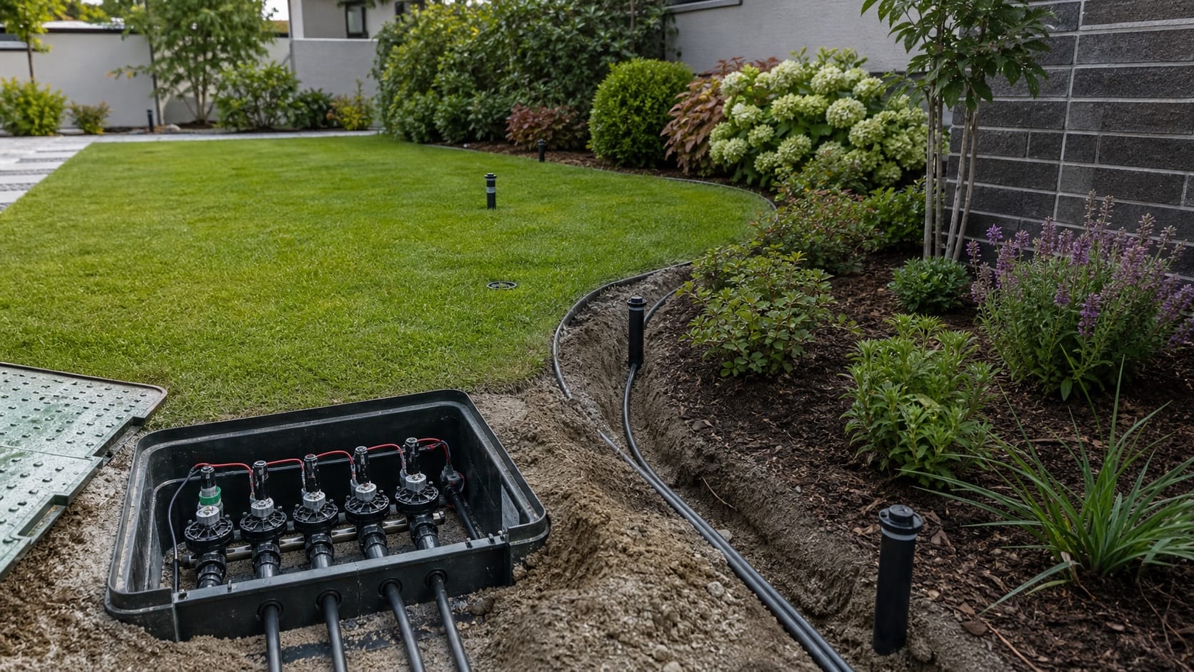 Bewässerungsanlage Berlin Brandenburg planen mit Ventilbox, PE-Rohren und Regnertechnik im Garten