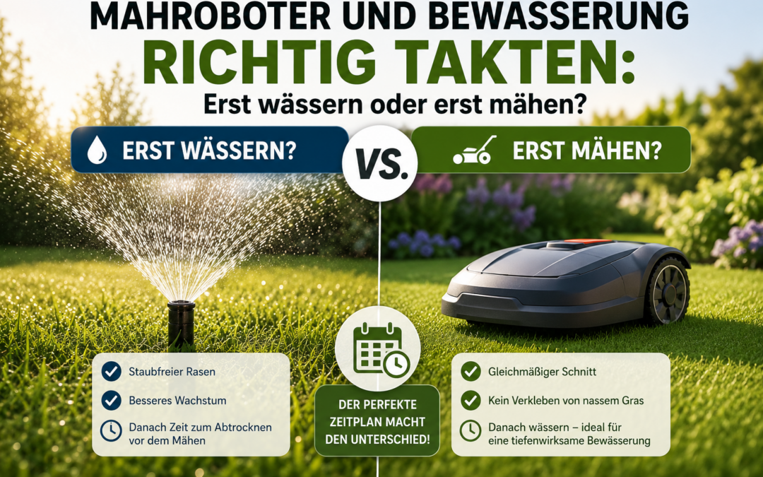 Mähroboter und Bewässerung richtig takten: erst wässern oder erst mähen?